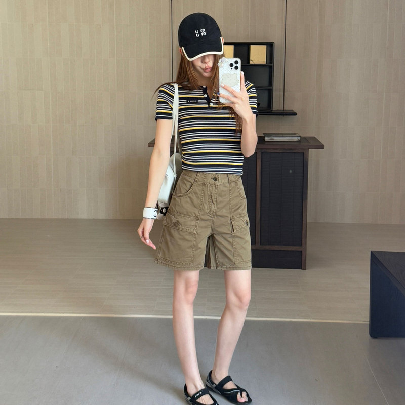 Summer Thin Style Nanyou Factory 26 New Vintage Workwear Denim Shorts Women's High-Waisted Frayed Straight Hot Pants