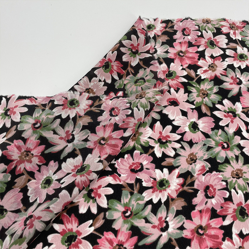 黑底小碎花印花轻薄飘逸真丝棉面料 春夏衬衫长裙布料