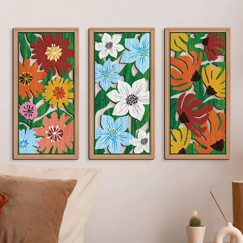 跨境抽象花卉客厅装饰镂空板木质工艺品壁饰波西米亚墙装饰壁挂件