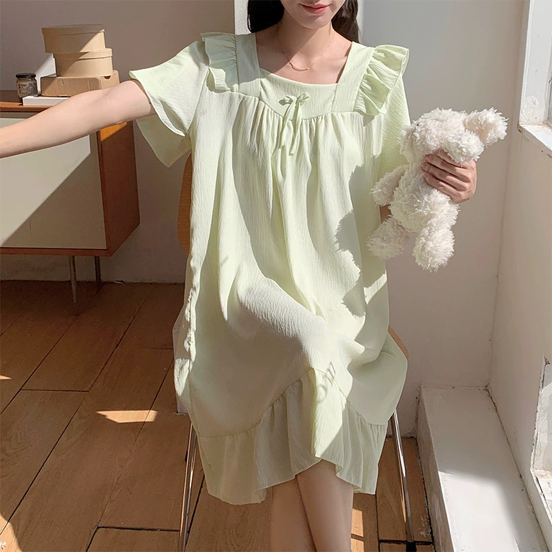 Пижама женский летний средний длинный размер сплошные облака хлопчатобумажная ночная юбка 2025 новая весна и осень большой размер домашней одежды