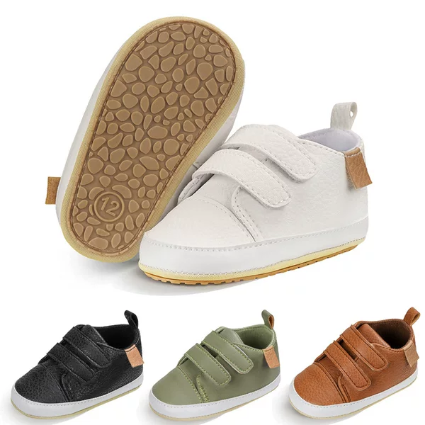 Spring and Autumn 0-1 Year Old Baby Walking Shoes Pu Velcro Unisex Baby Sneakers Indoor and Outdoor Shoes Leather Shoes Soft Sole