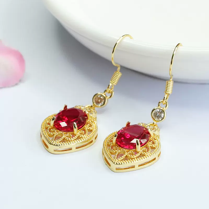 眷钰 培育红宝石耳环红刚玉耳坠耳钩女高定珠宝批发代发S4011809