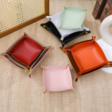 跨境北欧现代桌面杂物收纳盘 简约皮革钥匙收纳盒 可折叠储物盘