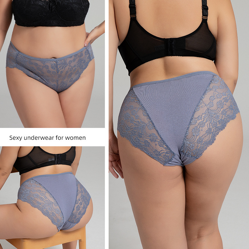 Solid Color Seamless Quick Dry Lace Mid Waist Briefs Panties display picture 7