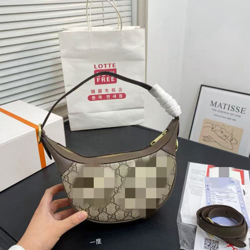 Cross-Border Supply 2025 New Ophidia Mini Croissant Bag Genuine Leather Handbag Women's Armpit Bag with Logo