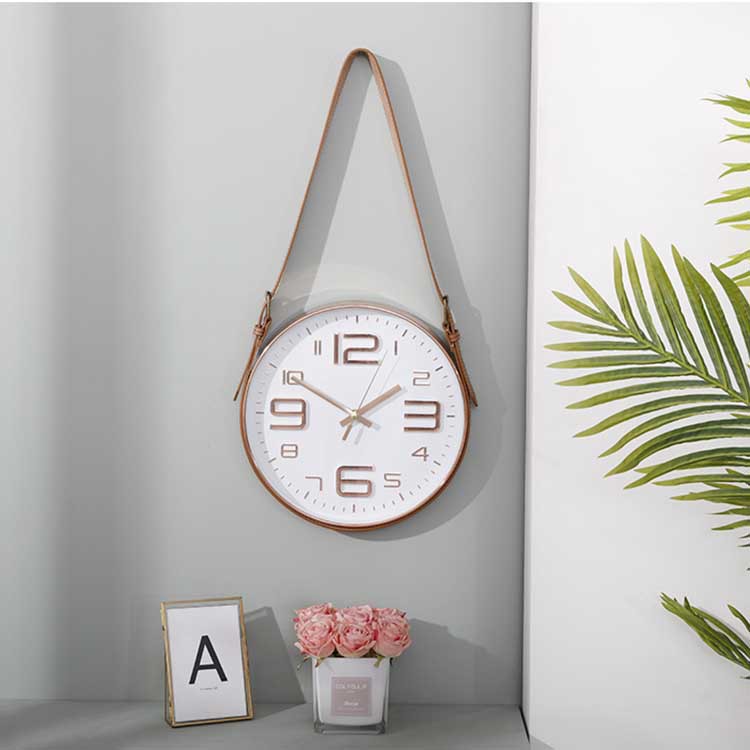 Simple moderno reloj de la correa sala de estar Fondo pared moda mudo ronda estilo industrial dormitorio decoración atmosférica Reloj de pared