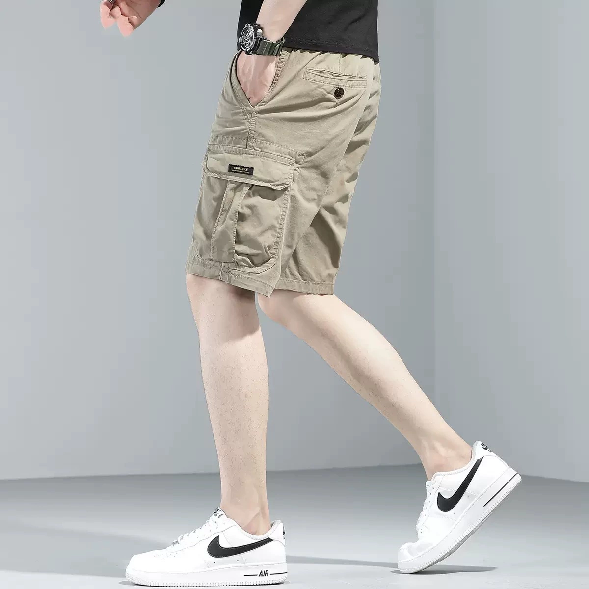 Высококачественные рабочие шорты для мужчин, летние модные американские повседневные брюки с пятью точками, мужские узкие модные брюки средней длины с прямыми штанинами.