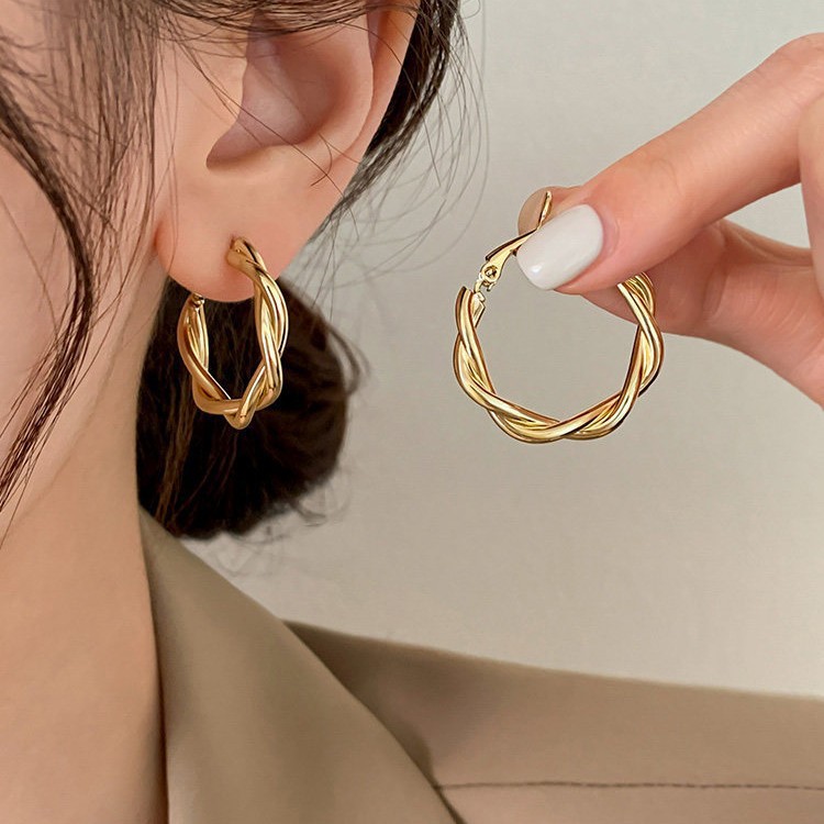 European and American Fashion Geometric Twist Braided Hong Kong Style Design Circle Earrings for Women, Light Luxury Niche 2026 New Model Earrings