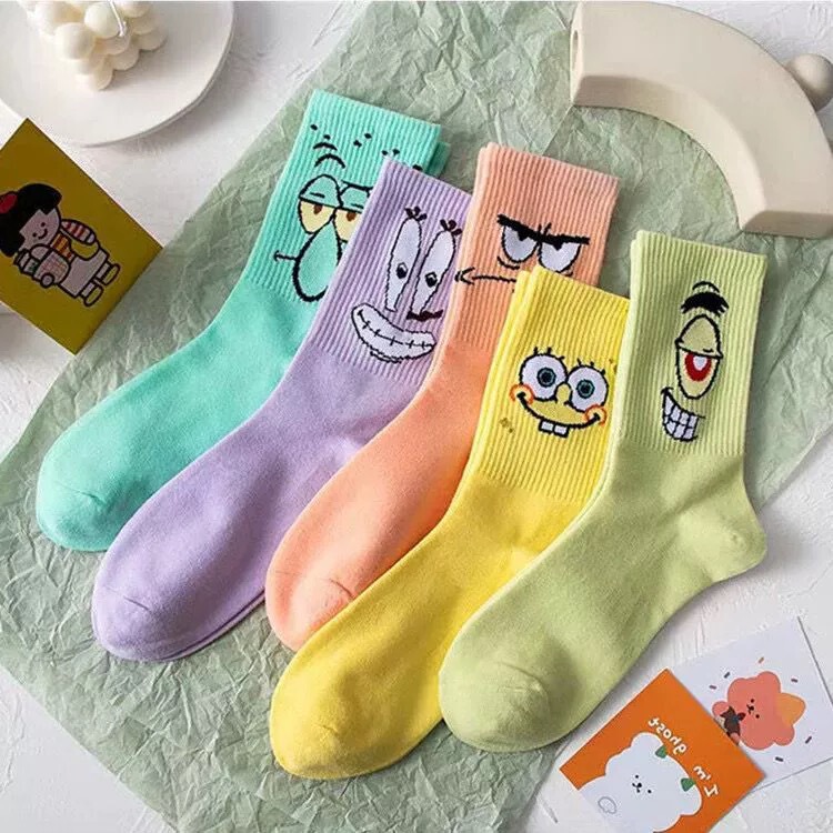 Spring and Autumn sponge baby socks men and women mid-length online celebrity couple fashion socks paidaxing student cartoon cute cotton socks women