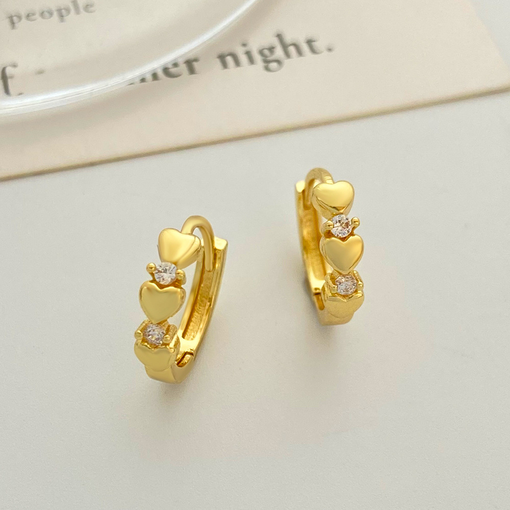 Daily Occasion Simple Style Copper Micro Inlaid Zircon Flower Heart Earrings