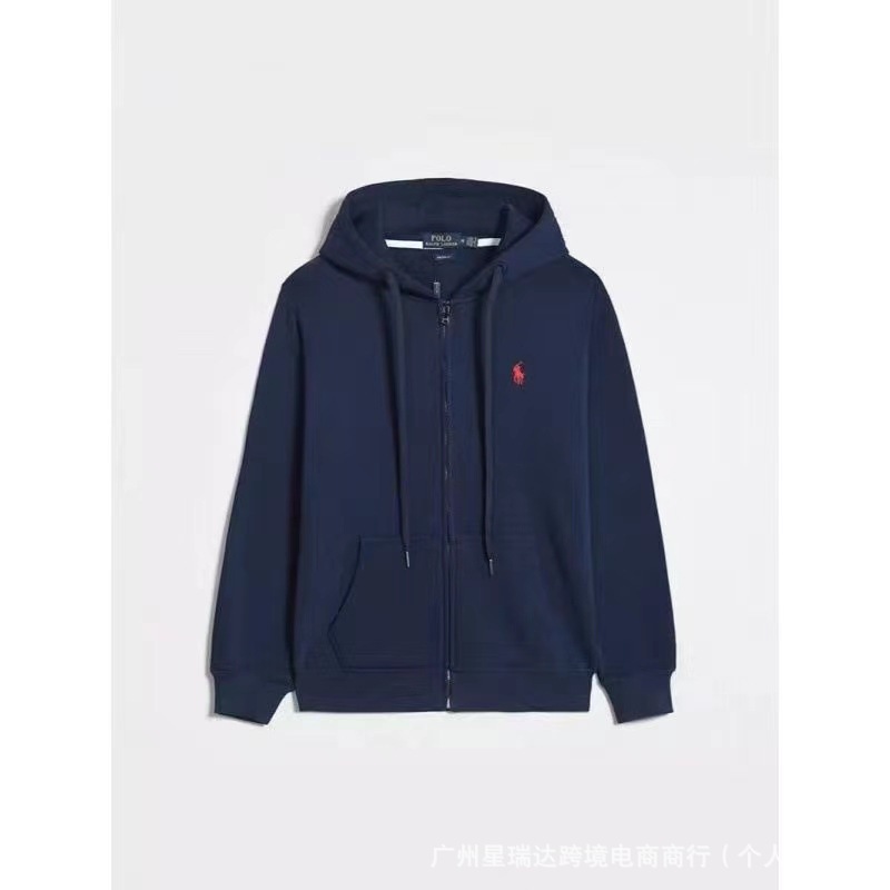 男女カップル向け、クロスボーダー長袖スウェットシャツ、カジュアルな純綿刺繍入りポニーロゴ、ジップアップカーディガン、フード付きスウェットセット、トレンド|undefined