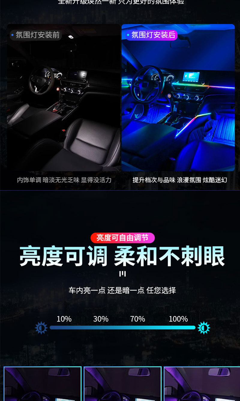 18in1 car atmosphere light hidden app voice control LED atmosphere light car magic colorful light strip