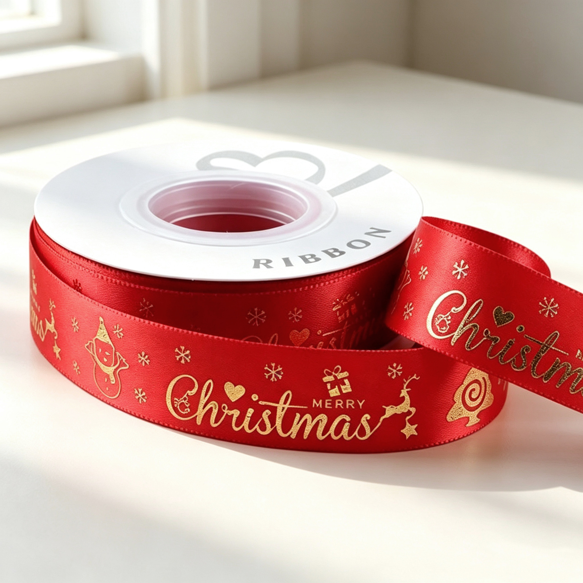 2.5cm poliéster con estampado regalos de Navidad regalo caja de regalo embalaje cinta decoración de Navidad cinta DIY