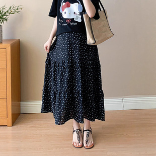 Summer Pregnant Women's French Floral Skirt Small Fresh and Slimming A- line Skirt Design Niche Long Skirt Drawstring Waist