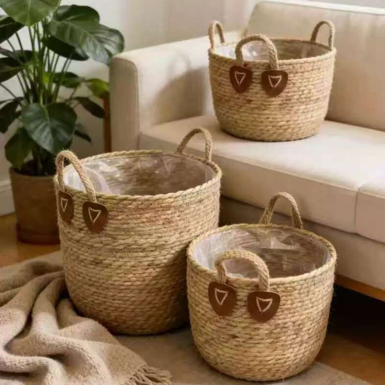 Light Luxury Green Plant Rattan Woven Floor-Standing Large Nordic Basket Flower Basket Home Decoration Straw Plant Flower Pot High-End Pot