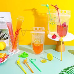 Plastic beverage stand-up bag PET frosted transparent double-hole portable beverage bag beverage bag disposable juice bag