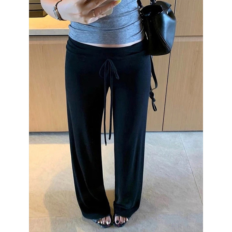 Lace-Up Draped Pants 4.0 Straight Narrow Casual Pants for Women, Silk Relaxed Fit 2025 New Style, Slimming Long Pants for Commuting