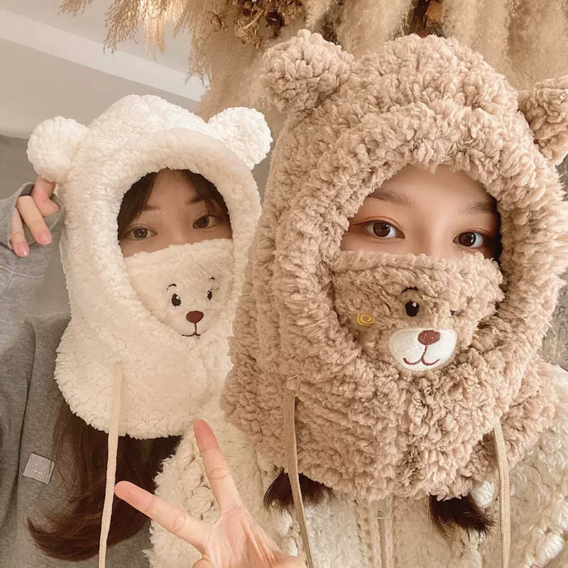 高级感新款冬季帽子女可爱小熊针织帽韩版加厚保暖冬天网红毛线帽