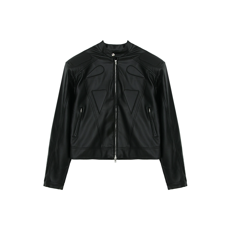 Ретро куртка унисекс, эффект кожи с подплечниками, стиль высокого качества