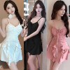 Low cut floral lace up design with irregular pleats and wooden ear edge suspender dress