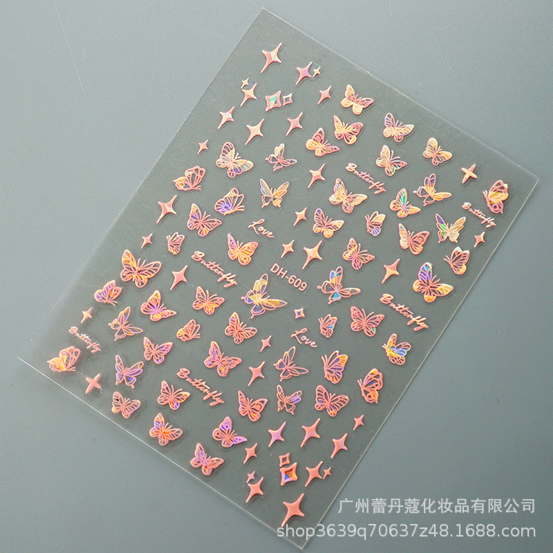 Pegatinas de uñas populares elegantes pétalos blancos semitransparentes mariposa fragmentos de vidrio de Aurora de colores con pegatinas adhesivas para uñas