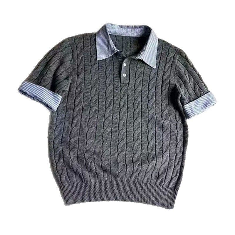 Polo camisa de punto camiseta de manga corta camiseta masculina falsa camiseta de dos piezas entrelazado viejo dinero viento hielo seda fábrica transfronteriza al por mayor
