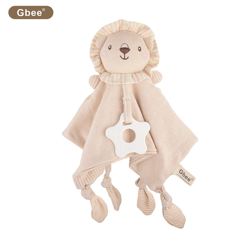 Organic teether, soothing towel, lion, organic cotton