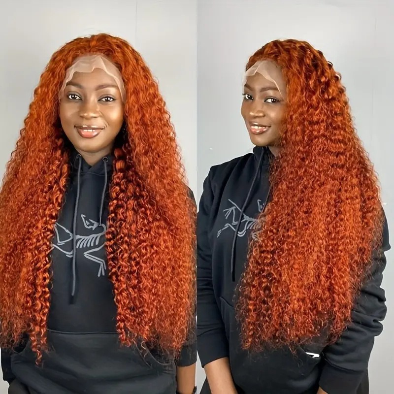 Afrikanische lockige lange Lace-Front-Perücke für Damen, lockere tiefe Wellen, synthetische Haarverlängerung, Kopfbedeckung_voghion.com