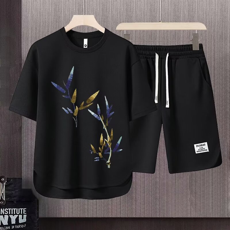 Men's Clothing 2024 Waffle Casual Summer Suit Men's Loose Teen Short sleeved T shirt Shorts Handsome Two piece Suit_voghion.com
