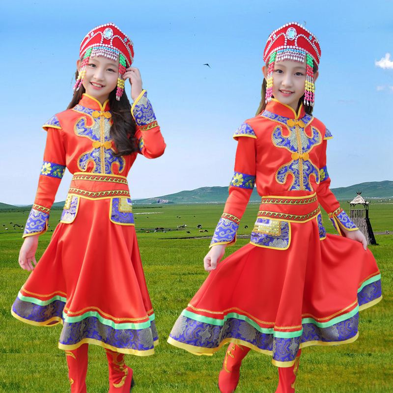 少儿女童蒙古族演出表演服民族女童节日舞蹈服幼儿筷子舞服装