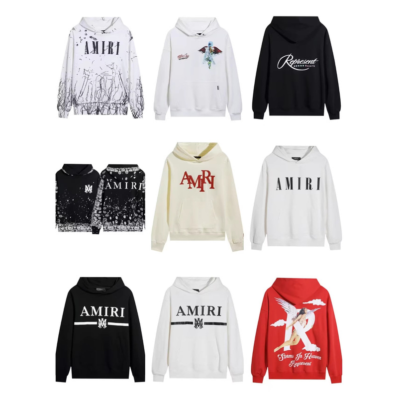 Cross-Border Supply 2025 Autumn and Winter American Fashion Brand Amiri High-Definition Printed Casual Hooded Sweatshirt Wholesale for Men and Women