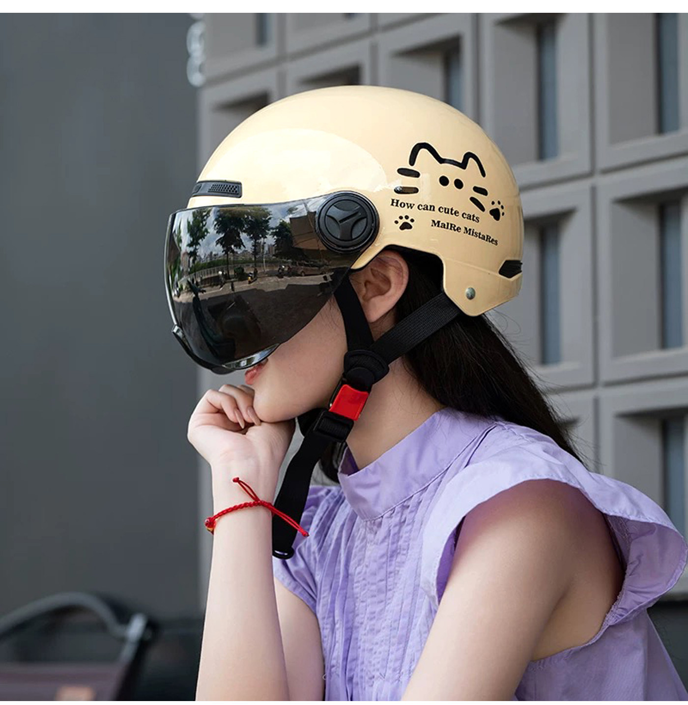 Simple Cat Design C Certified Electric Vehicle Helmet National Standard Summer Women's Electric Scooter Safety Helmet Four Seasons Sun Protection Half Helmet