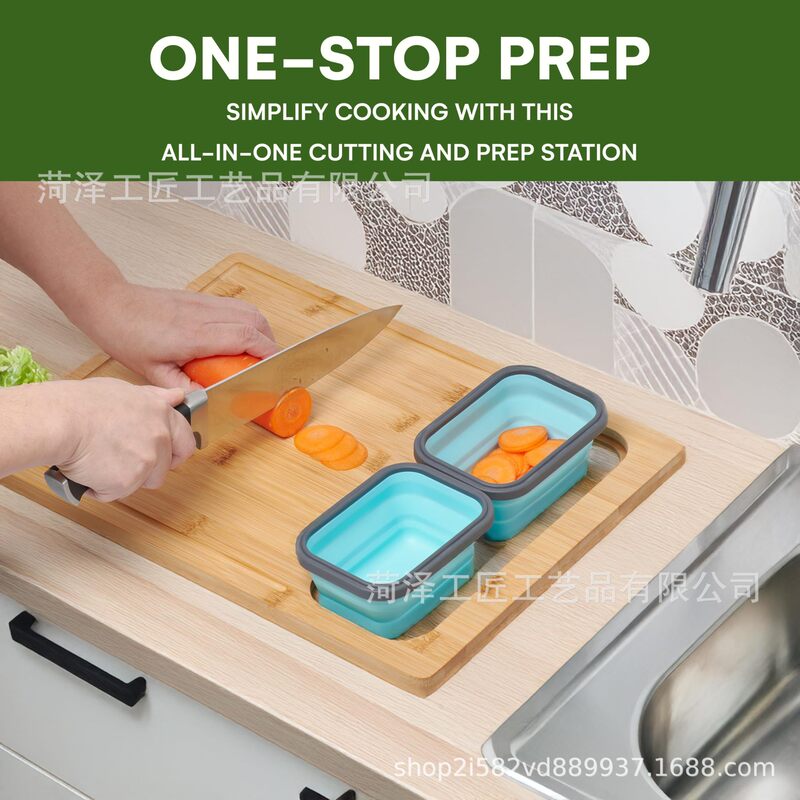 Bamboo Cutting Board with 2 Foldableable Containers Bamboo Cutting Board Home Kitchen Double-Sided Cutting Board Fruit Cutting Board Chopping Board