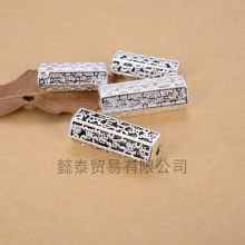 S925纯银泰银镂空六字真言佛珠藏族管子 穿管 直管 串珠材料配饰
