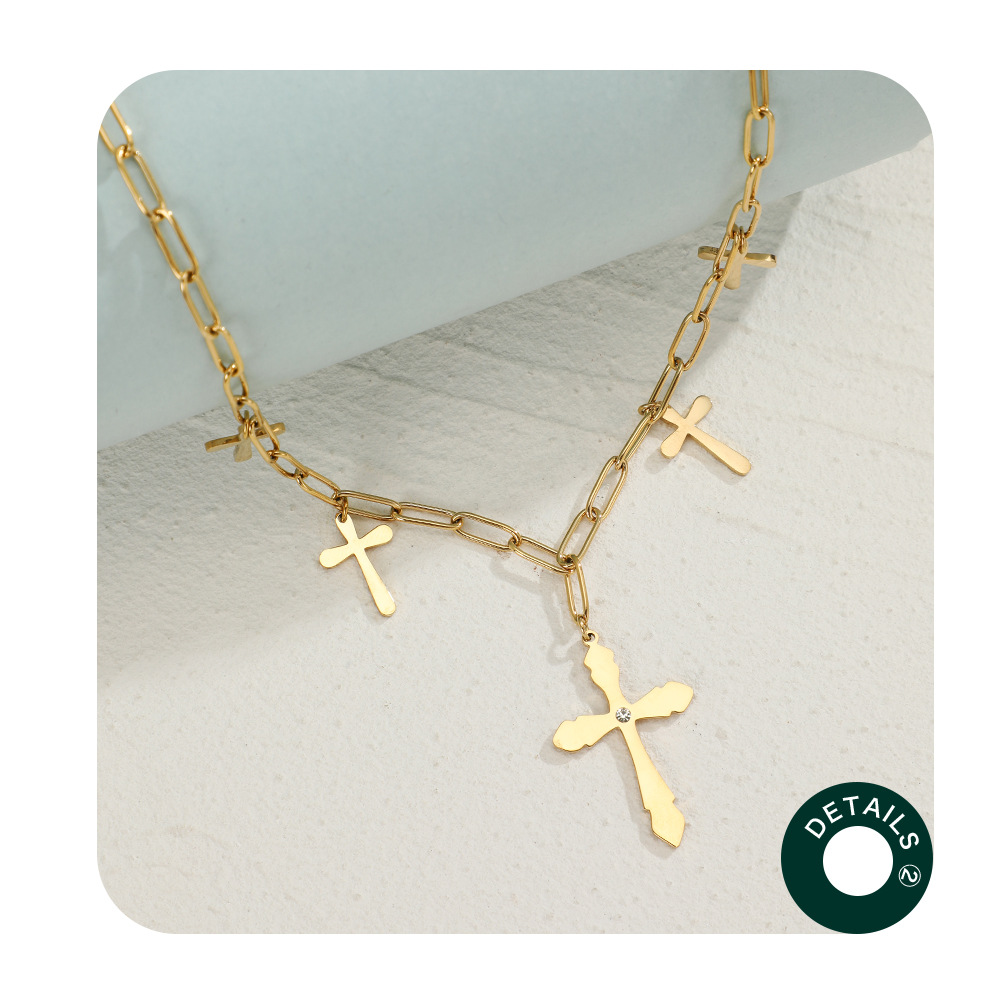 INS Style Cross Stainless Steel Plating Pendant Necklace Colorza_colorza_7