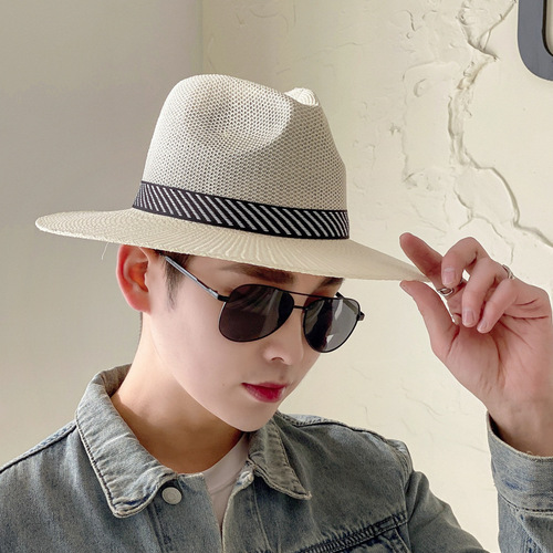 Men's straw hat sunshade sun hat outdoor sun protection beach fisherman hat casual fashion versatile cool hat breathable hat