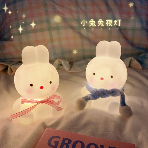 Cute Internet-famous night light, wireless, cartoon creative rabbit figurine for girls, bedroom bedside lamp, birthday gift