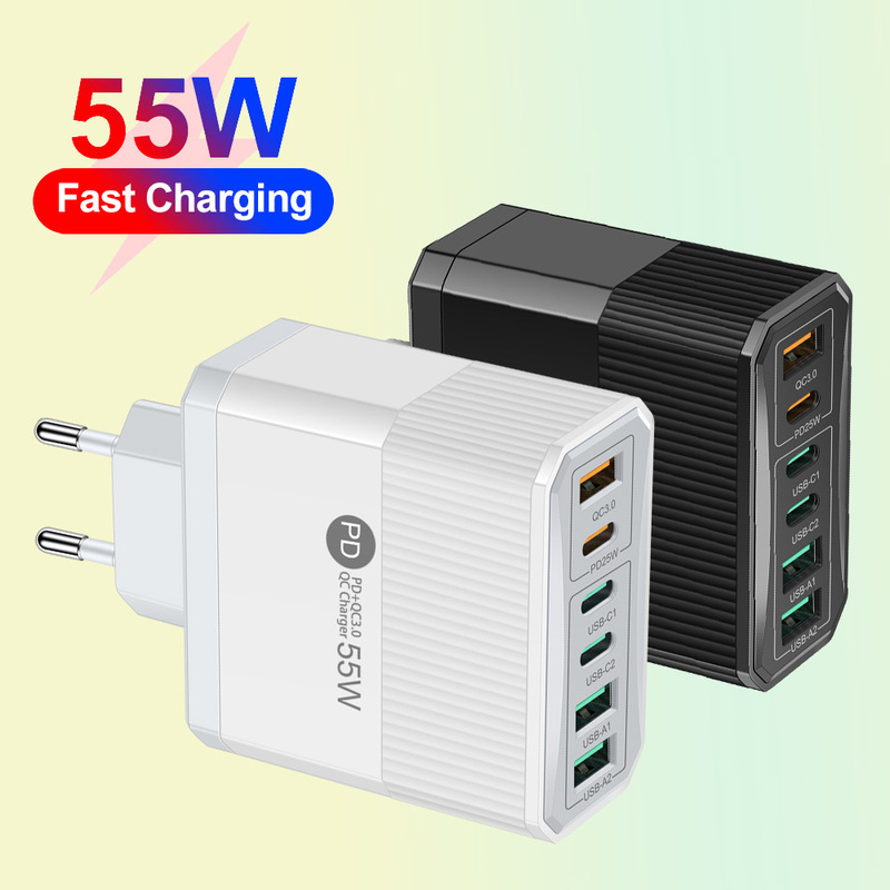 Standard PD55W mobile phone charger QC3.0 + PD25W fast charge 3PD + 3USB travel charging head