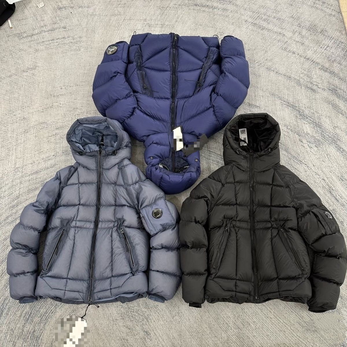 Winter CP Down Cotton Jacket for Men with Badge and Lens, Warm Puffer Jacket with Hood, Outdoor Cross-Border American Style Coat in Wholesale