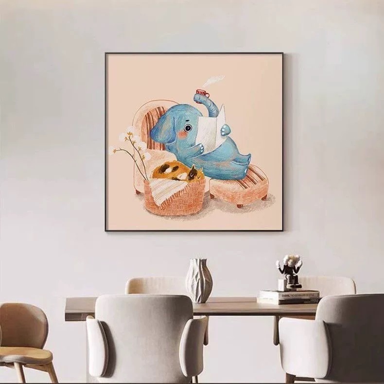 漫画アニメーション象子供部屋寝室吊り絵画モダンなミニマリスト装飾絵画ニッチアート油絵|undefined