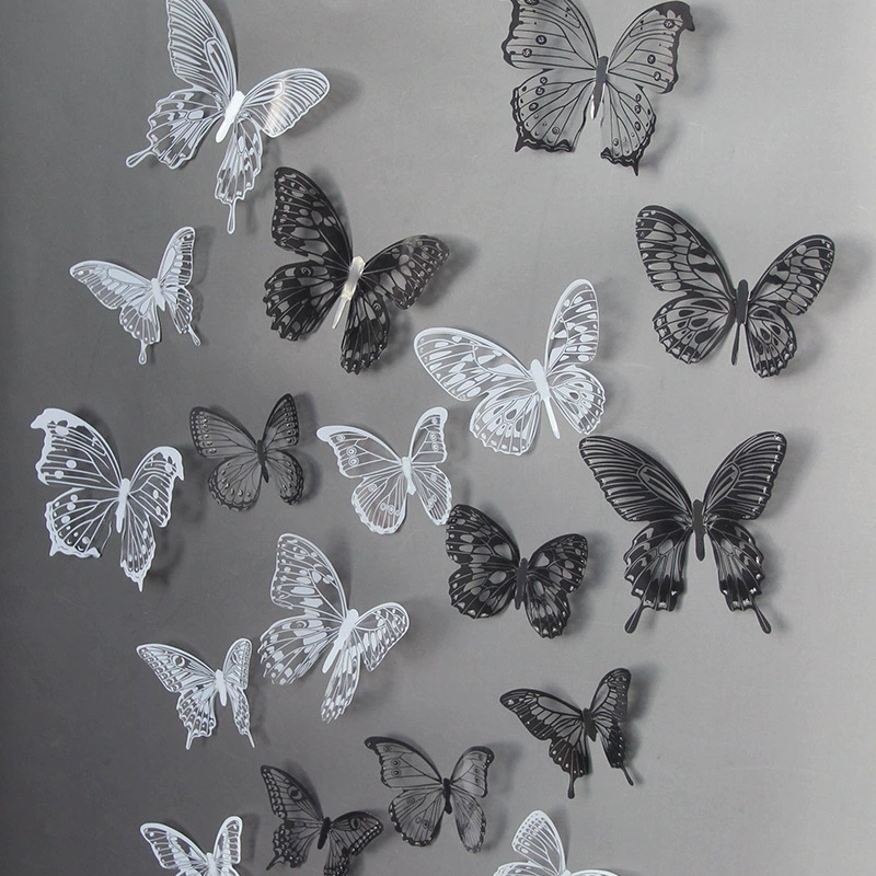 24 только черно-белые бабочки 3D стерео симулятор бабочки ПВХ бабочки украшения стены DIY свадебная вечеринка