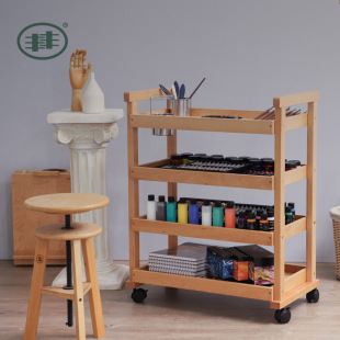 Art raw wooden three-layer four-layer five-layer painting car painting cabinet oil painting tool car solid wood art workbench painting