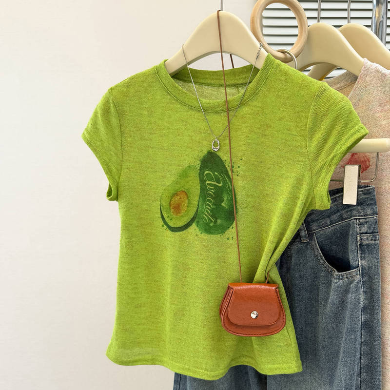 Summer 2025 New Short-Sleeved T-Shirt Women's Slim Korean Style Sweet Printed Top Half-Sleeved Foreign Trade Summer 2025 New Short-Sleeved T-Shirt Women's Slim Korean Style Sweet Printed Top Half-Sleeved Foreign Trade