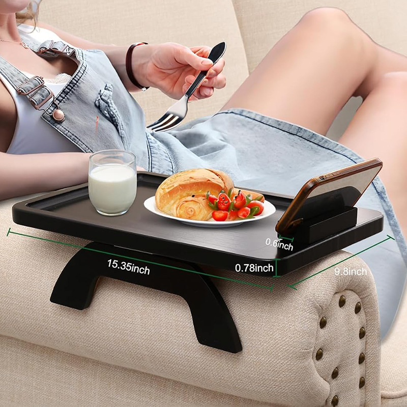 Sofá de madera bandeja de clip hogar sofá multifuncional mesa de brazo con soporte de teléfono móvil mesa de madera portátil de escritorio