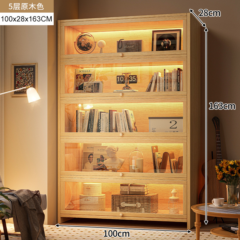 armario de madera maciza armario de almacenamiento en una pantalla de vidrio imitación de color nuez armario sala de estar estantería a prueba de polvo