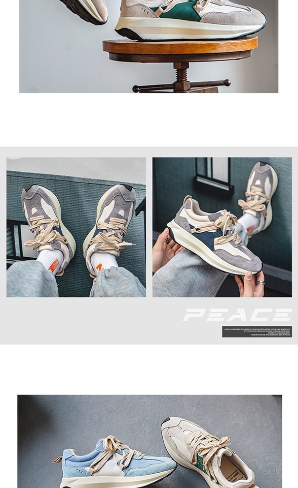 Giày sneaker nam phối màu , nhẹ thoáng khí, đế bệt — màu xanh, màu xám chi tiết 8