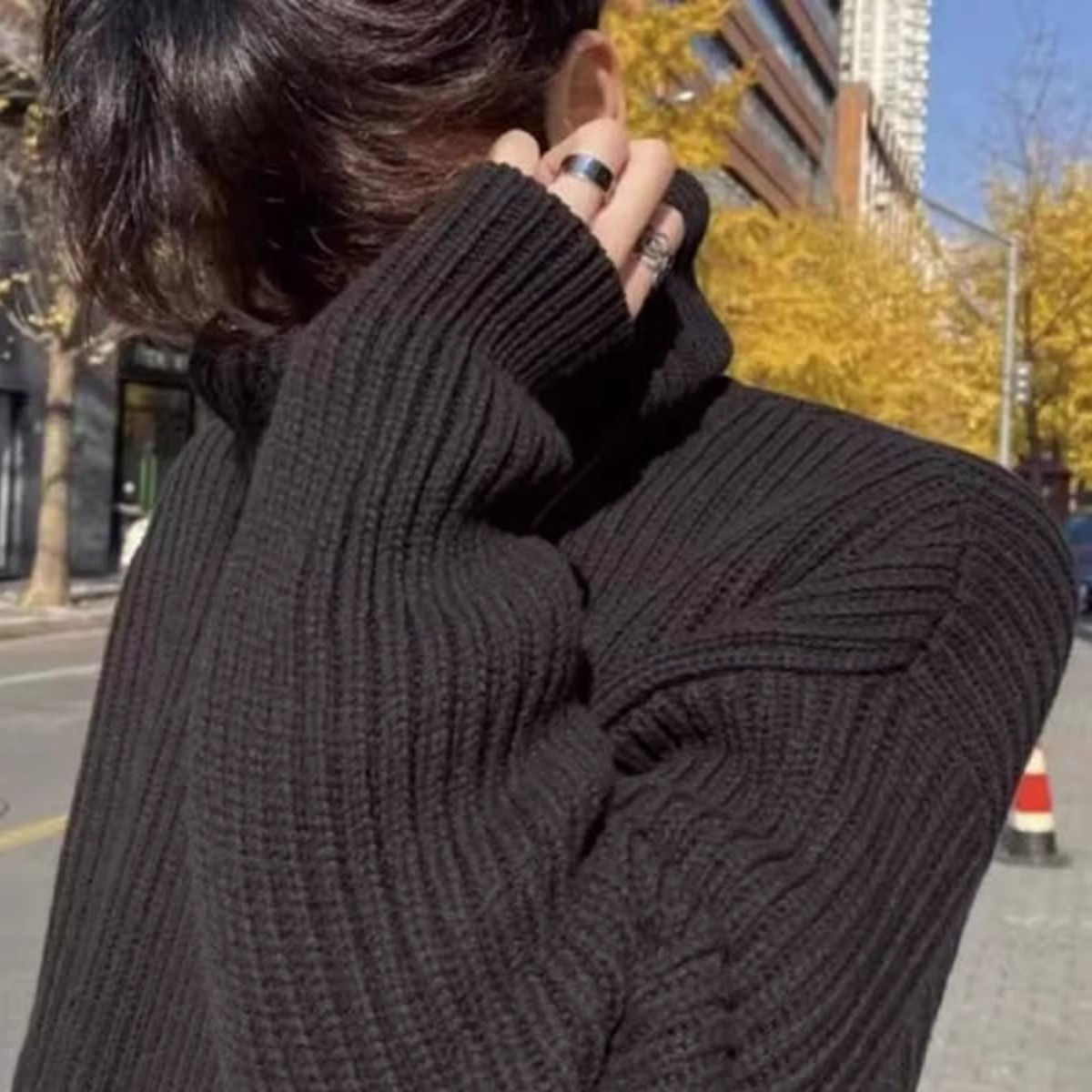 Suéter de punto grueso de color sólido japonés de invierno, suéter cálido de cuello alto suelto de moda para hombres y mujeres