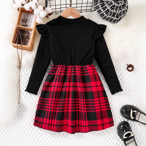 eBay Spring and Autumn Women's Children's Skirt Thick Warm Cool Cute Flared Sleeve Plaid Long Sleeve Dress Children's Winter Toddler Clothing