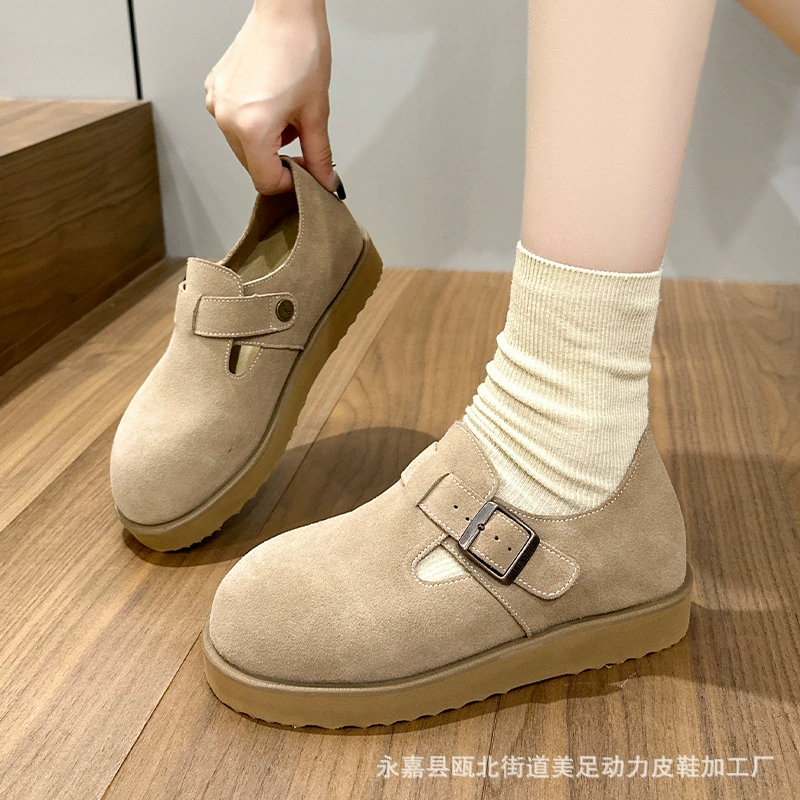 Красавица динамика кожаные ботинки Birkenn Женская осень 2024 новые туфли с толстой подошвой ленивые туфли ретро уродливая и повседневная одиночная обувь