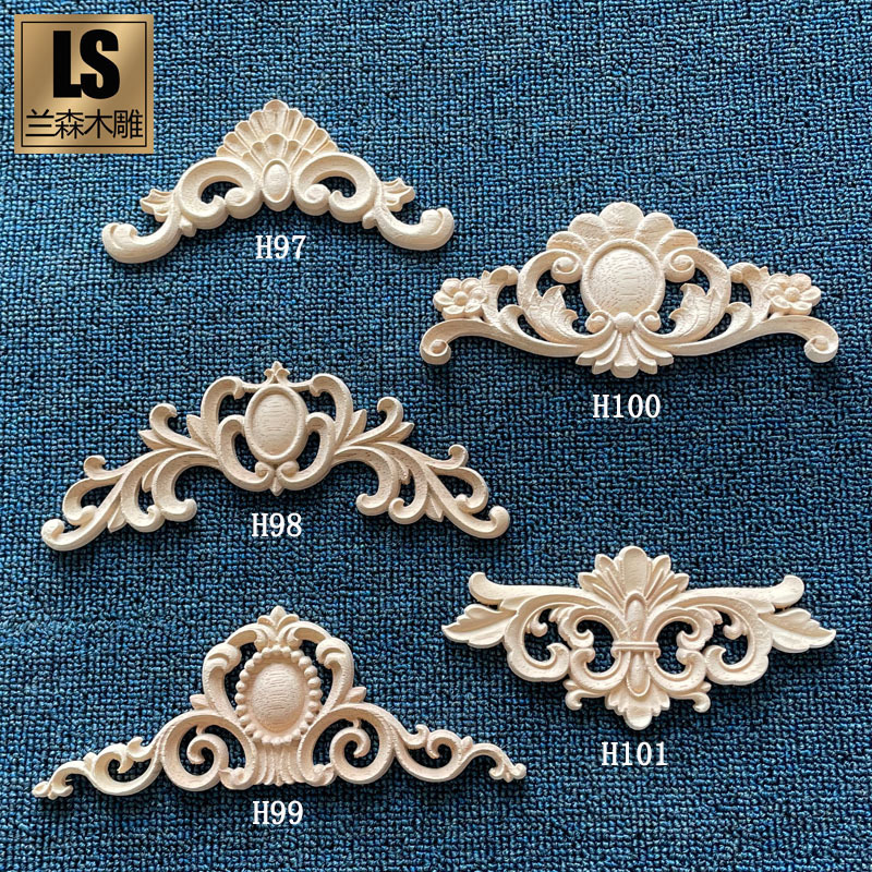 Dongyang Wood Carving Solid Wood Applique Carved Door Head Flower Decoration Carving Wood Flower Corner Flower Hollow Wood Art Wooden Crafts